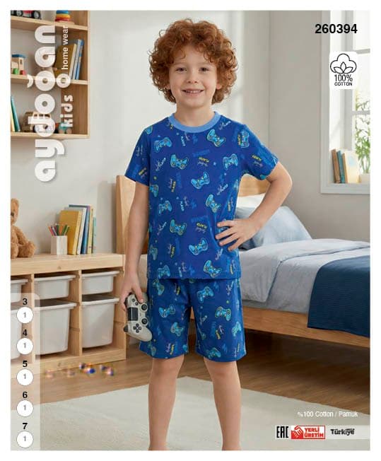 Boys' Blue Game Controller Shorts PJ Set