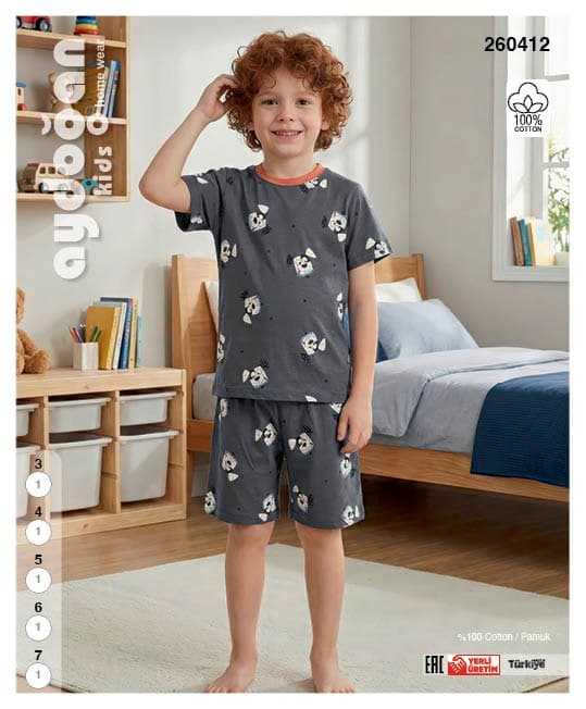Boys' Grey Dog Print Shorts PJ Set