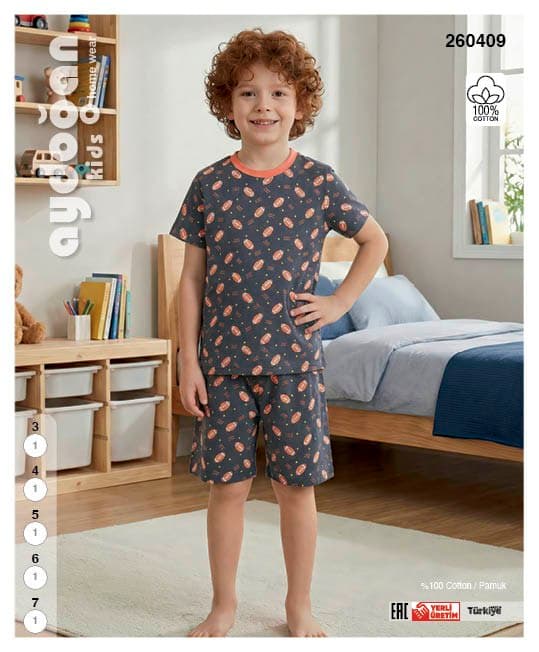 Boys' Grey Rugby Print Shorts PJ Set