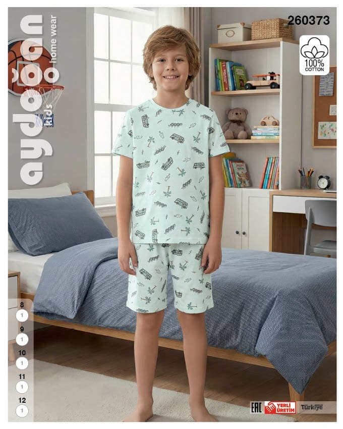 Boys' Mint Car Print Shorts PJ Set