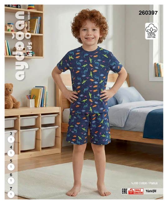 Boys' Navy Dinosaur Shorts PJ Set