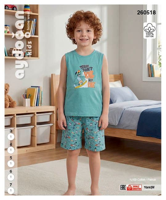 Boys' Teal Surf Dog Sleeveless Shorts Set