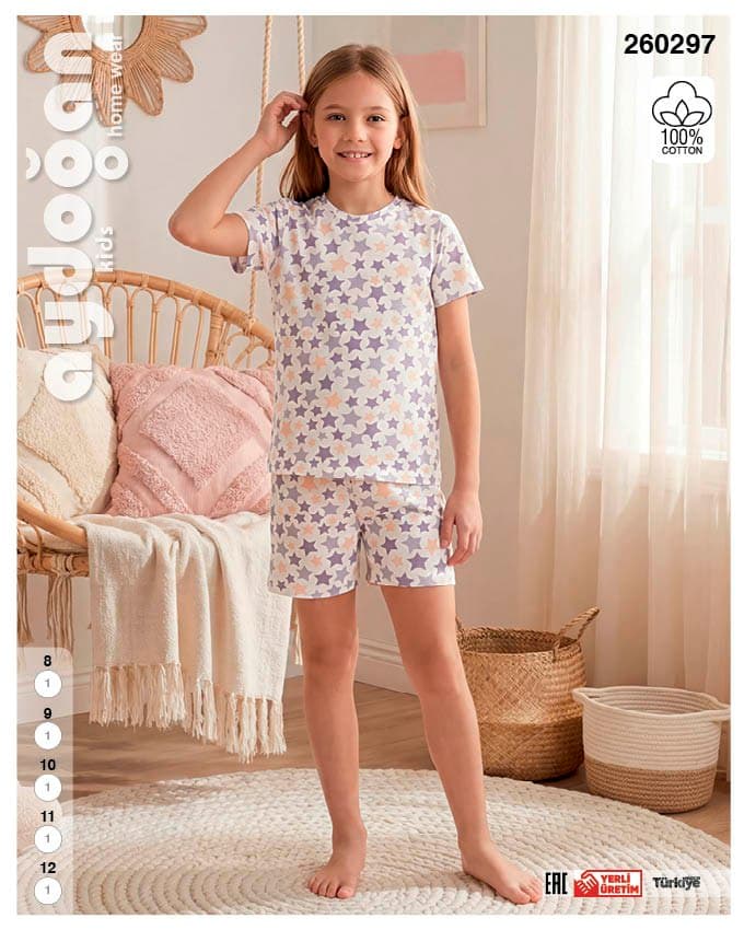 Girls' White Star Print Shorts PJ Set