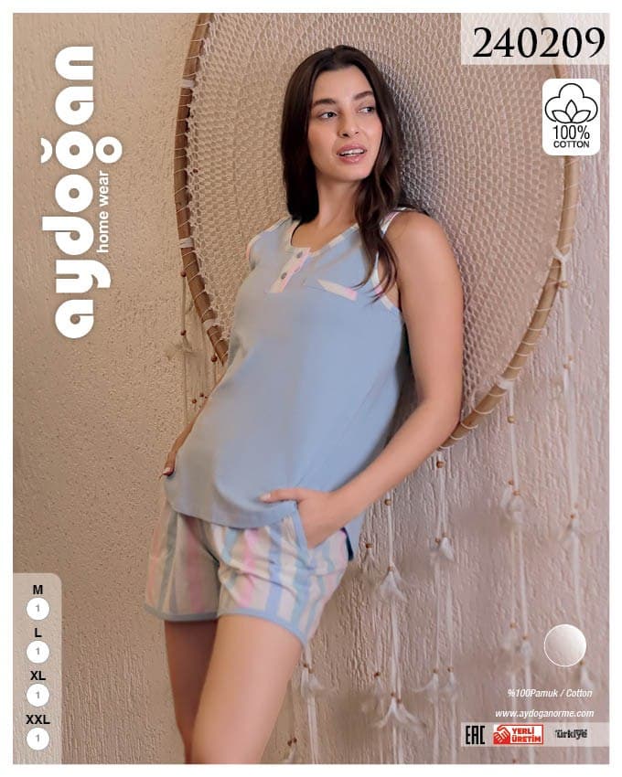 Blue Drawstring Shorts PJ Set