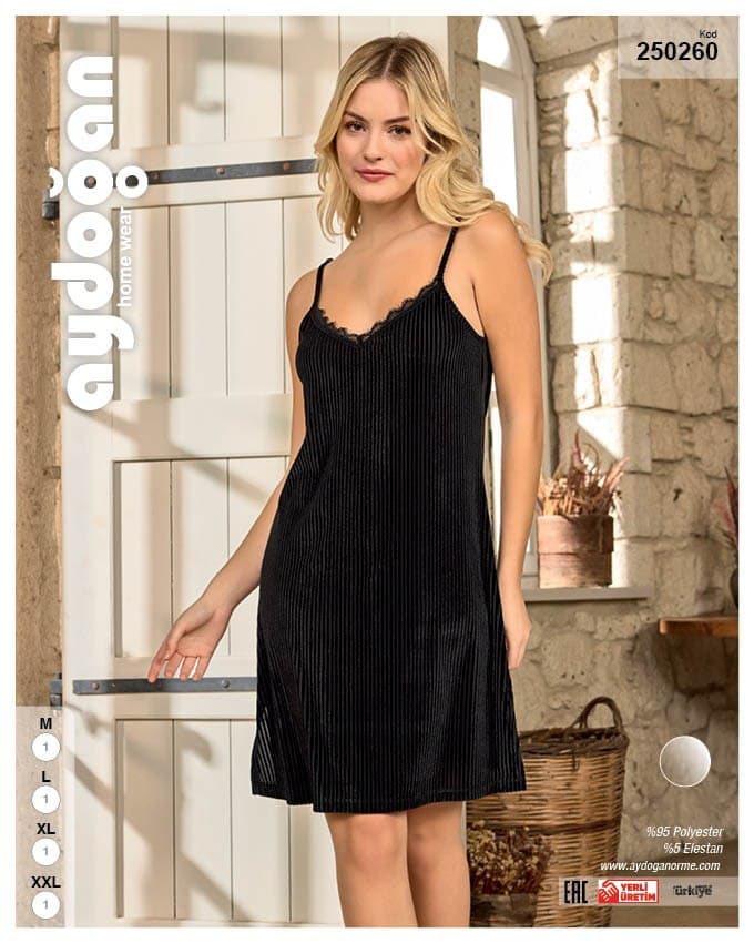 Black Ribbed Lace Nightie