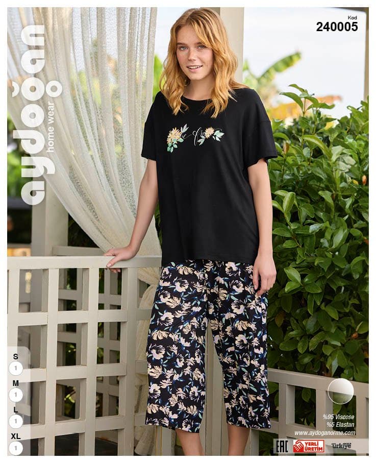 Black Floral Capri PJ Set