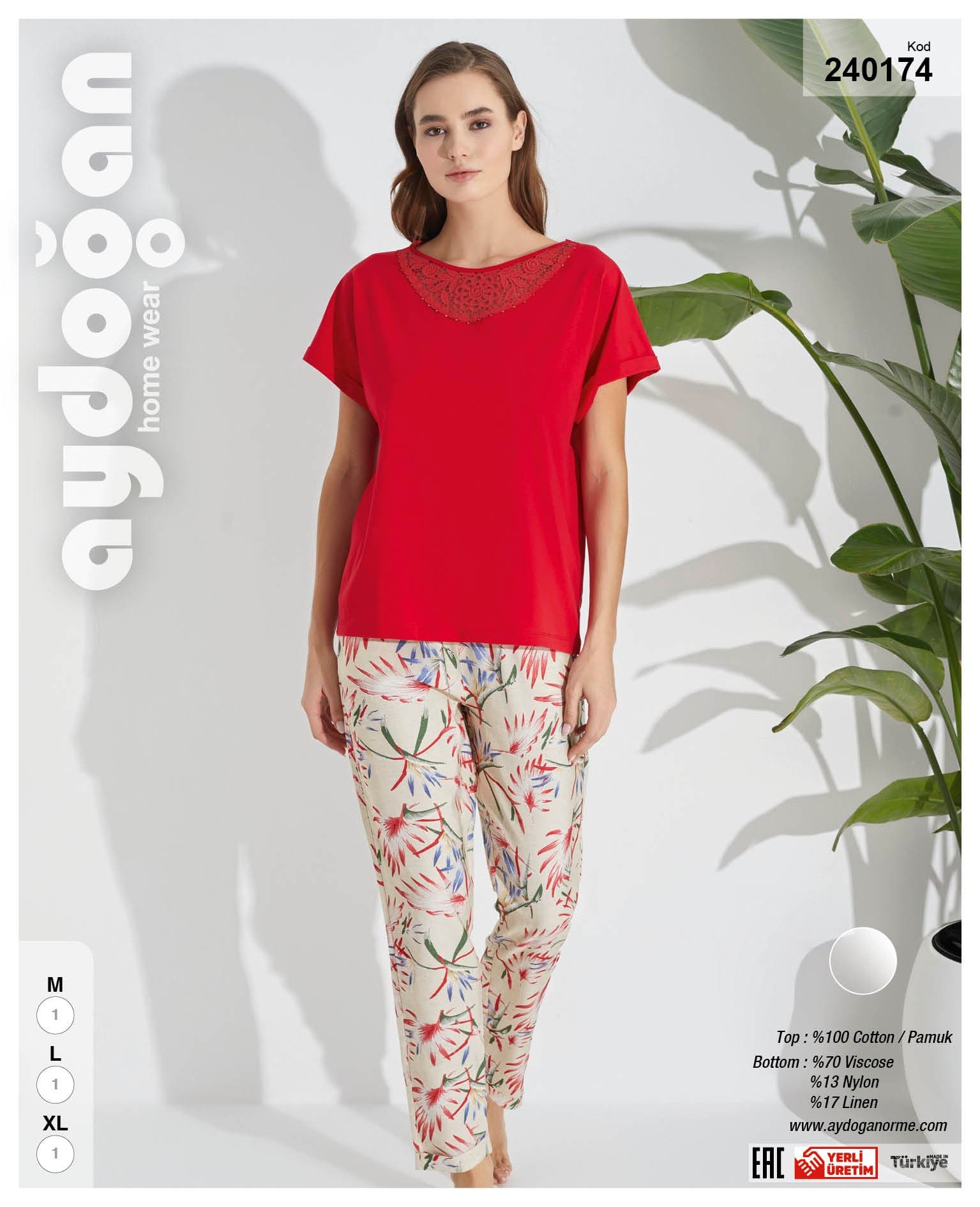 Red Solid Pants PJ Set