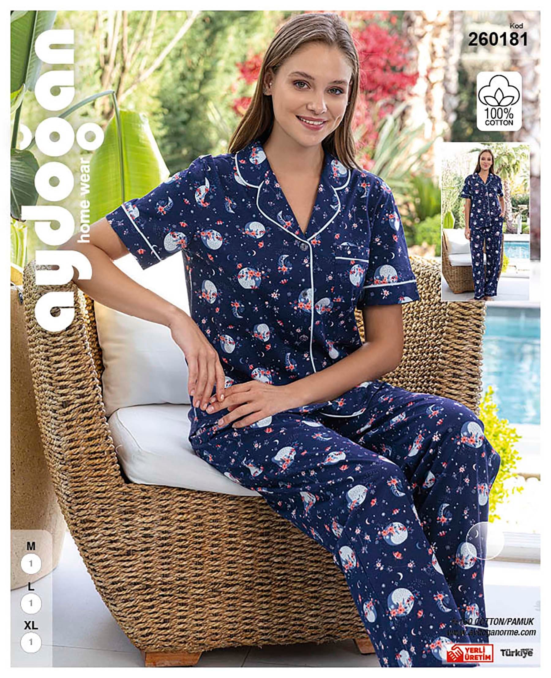 Navy Moon Button-Front PJ Set
