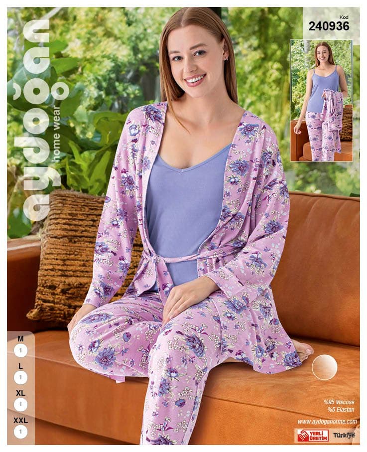 Purple Floral 3-Piece Robe Set