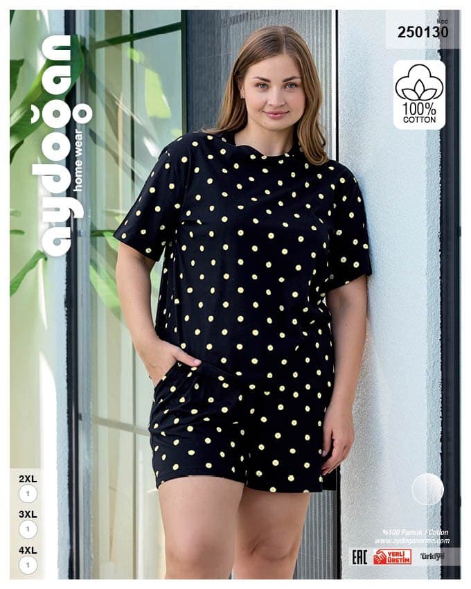 Black Polka Dot Shorts Set (Plus)