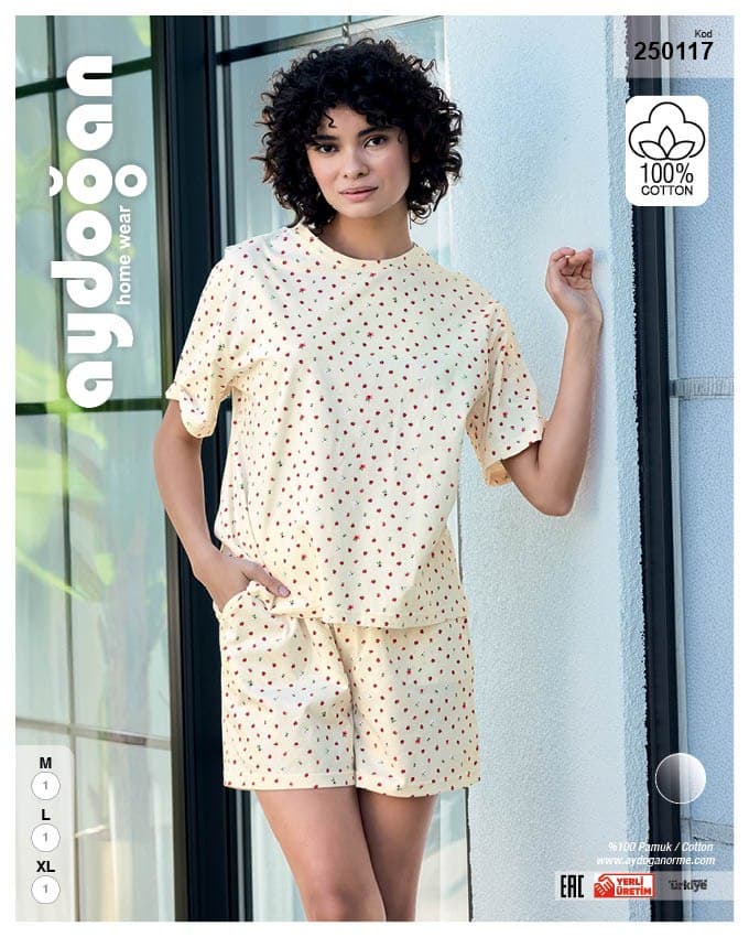 Cream Cherry Shorts PJ Set
